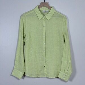 Joie Womens Linen Button Front Shirt Size M Lime Green Long Sleeve Lightweight